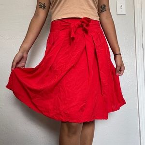 Red Midi Skirt with Bow/Wrap on the front